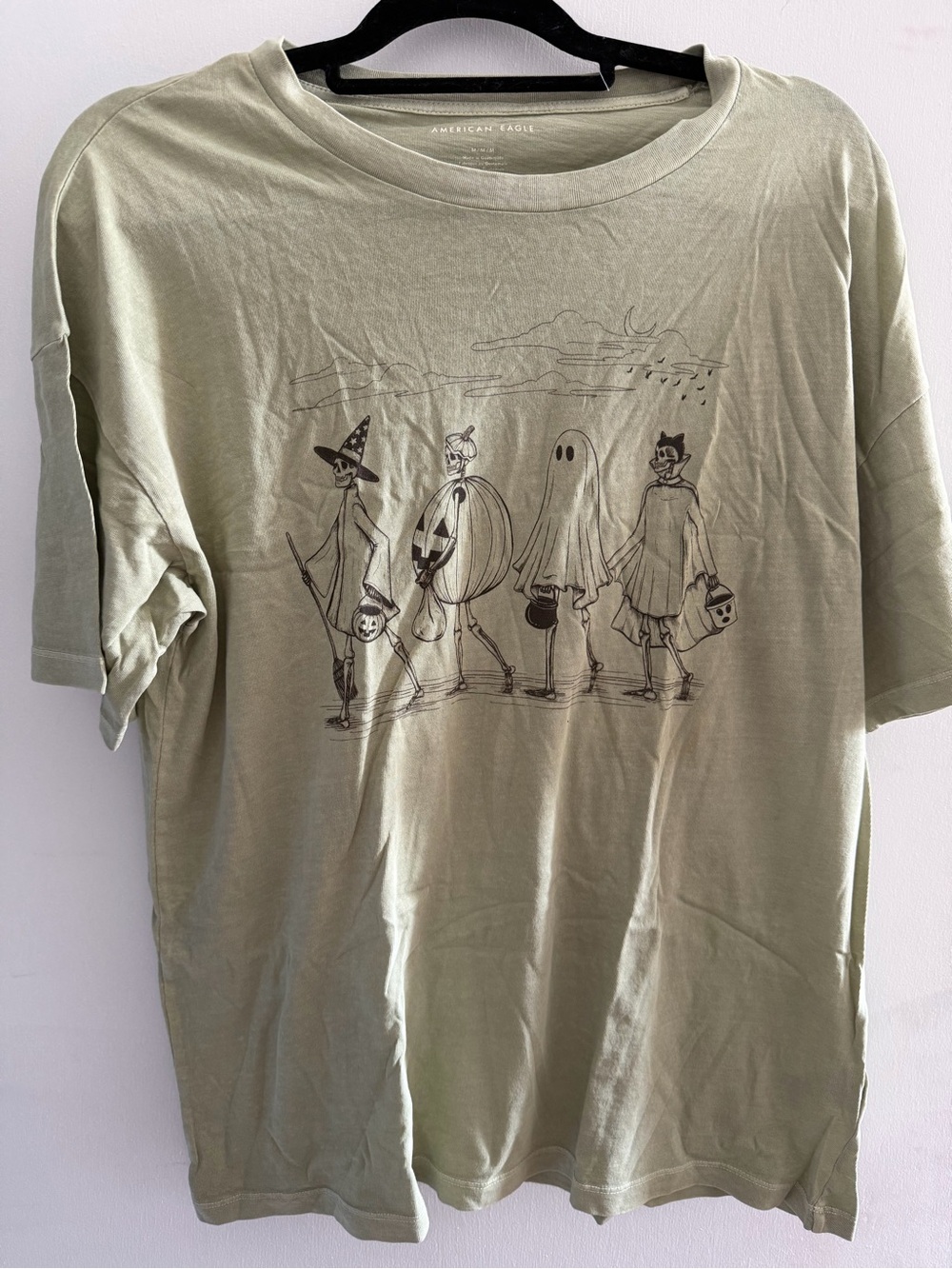 American Eagle Outfitters Oversized Sage Green Halloween Character Graphic Tee